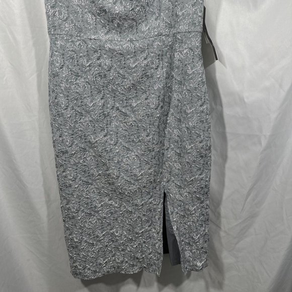 NWT $395 Aidan Mattox [ 6 ] Metallic Jacquard Off Shoulder Dress Blue Mist #Q379 - Picture 9 of 12